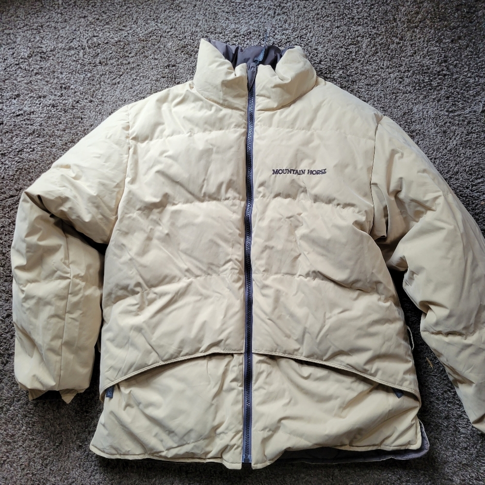 MOUNTAIN HORSE EQUESTRIAN Puffer Reversible Tan Gray Jacket Coat Woman's Large